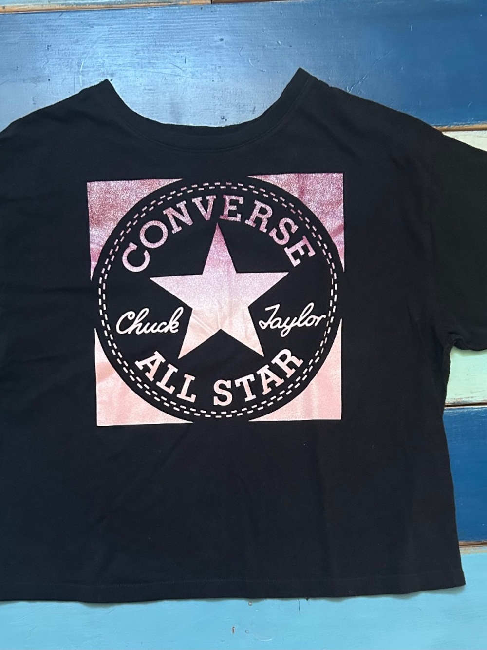 Converse Chuck Taylor All Star Black Pink Logo Graphic Crop T-Shirt Youth XL